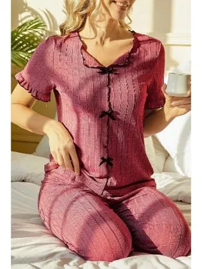 Bella Notte Gül Kurusu Kısa Kollu Pamuklu Pijama Takımı Bella Notte 7109