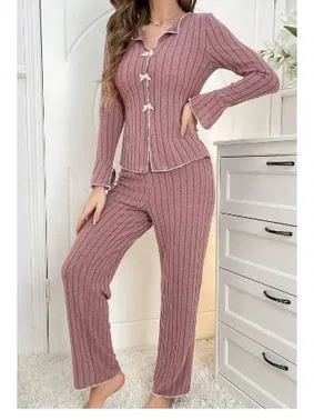 Bella Notte Gömlek Yaka Uzun Kollu Kurdelalı Kadın Pijama Takımı Bella Notte 7159 - Alternatif Görünüm