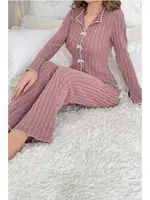 Gömlek Yaka Uzun Kollu Kurdelalı Kadın Pijama Takımı Bella Notte 7159 Siyah görsel 4