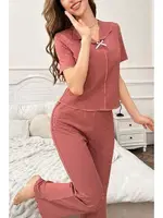 Gül Kurusu Pamuklu Kısa Kollu Pijama Takımı Bella Notte 7155 Gül Kurusu