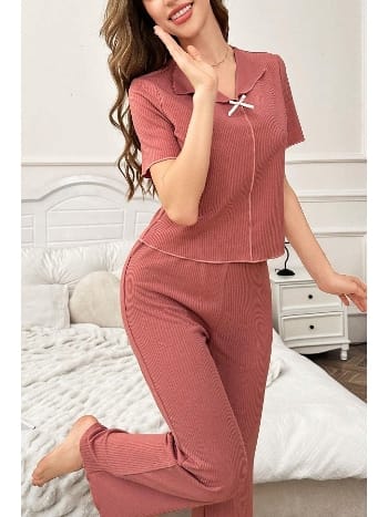 Gül Kurusu Pamuklu Kısa Kollu Pijama Takımı Bella Notte 7155