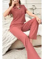 Gül Kurusu Pamuklu Kısa Kollu Pijama Takımı Bella Notte 7155 Gül Kurusu detay görünüm