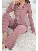 Geniş Fitilli Uzun Kollu Fırfırlı Kadın Pijama Takımı Bella Notte 7153 detay görünüm