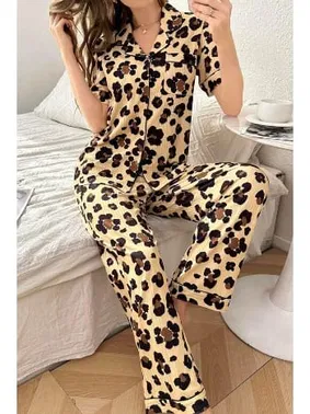 Bella Notte Leopar Desenli Gömlek Model Pijama Takımı Bella Notte 7321