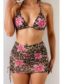 Bella Notte Pareolu Leopar Zambak Baskılı Kadın Bikini Takım Bella Notte M-9035