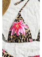 Pareolu Leopar Zambak Baskılı Kadın Bikini Takım Bella Notte M-9035 Leopar görsel 4