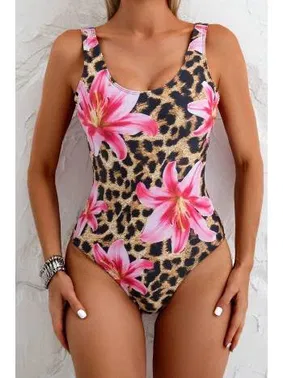 Bella Notte Leopar Zambak Baskılı Tek Parça Kadın Mayo Bella Notte M-9033