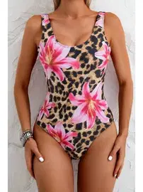 Bella Notte Leopar Zambak Baskılı Tek Parça Kadın Mayo Bella Notte M-9033