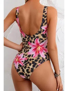 Bella Notte Leopar Zambak Baskılı Tek Parça Kadın Mayo Bella Notte M-9033 - Alternatif Görünüm