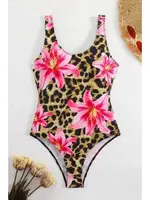 Leopar Zambak Baskılı Tek Parça Kadın Mayo Bella Notte M-9033 Leopar farklı açı