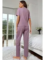 Düğmeli Kısa Kollu Lila Pijama Takımı Bella Notte 7117 Lila farklı açı