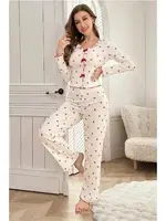 Kiraz Desenli Pamuklu Kurdelalı Pijama Takımı Bella Notte 7135 Kırmızı farklı açı