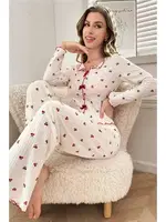 Kiraz Desenli Pamuklu Kurdelalı Pijama Takımı Bella Notte 7135 Kırmızı görsel 4