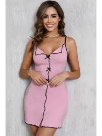 Bella Notte Pembe Askılı Slim Kesim Mini Gecelik Bella Notte 15975
