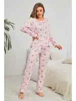 Pembe Çiçek Desenli Bisiklet Yaka Pijama Takımı Bella Notte 7131 Pembe görsel 4