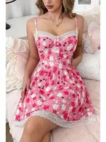 Pembe Çiçek Desenli Düğme Detaylı Askılı Gecelik Bella Notte 15965 Pembe