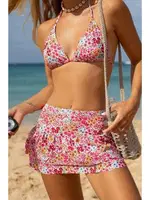 Pembe Çiçek Desenli Etekli 3 Parça Bikini Takımı Bella Notte M-9005 Pembe