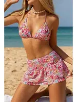 Pembe Çiçek Desenli Etekli 3 Parça Bikini Takımı Bella Notte M-9005 Pembe detay görünüm
