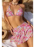 Pembe Çiçek Desenli Etekli 3 Parça Bikini Takımı Bella Notte M-9005 Pembe farklı açı