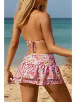 Pembe Çiçek Desenli Etekli 3 Parça Bikini Takımı Bella Notte M-9005 Pembe görsel 4