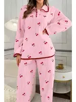 Bella Notte Pembe Kiraz Baskılı Cotton Pijama Takımı 77017