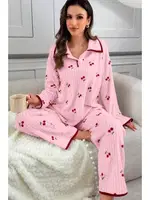 Bella Notte Pembe Kiraz Baskılı Cotton Pijama Takımı 77017 farklı açı