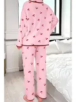 Bella Notte Pembe Kiraz Baskılı Cotton Pijama Takımı 77017 görsel 4