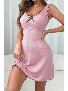 Bella Notte Pembe Kurdale Detaylı Mini Gecelik Bella Notte 15973 - Alternatif Görünüm