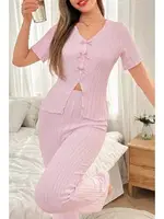 Pamuklu Önden Yırtmaçlı Pembe Pijama Takımı Bella Notte 7151 Pembe