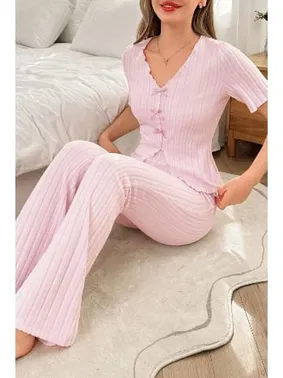 Bella Notte Pamuklu Önden Yırtmaçlı Pembe Pijama Takımı Bella Notte 7151 - Alternatif Görünüm