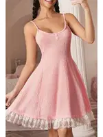 Patchwork Tasarım Kloş Askılı Pembe Gecelik Bella Notte 15969 Pembe detay görünüm