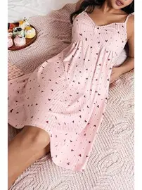 Bella Notte Kalp Desenli Volan Askılı A Kesim Gecelik Bella Notte 15961