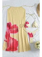 Sarı Çiçek Detaylı Pareolu 3 Parça Bikini Takımı Bella Notte M-9021 Sari farklı açı