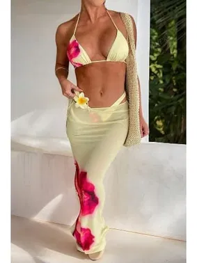 Bella Notte Sarı Çiçek Detaylı Pareolu 3 Parça Bikini Takımı Bella Notte M-9021