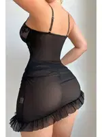 Asimetrik Kesim Fırfırlı Transparan Gecelik Bella Notte 15925 Siyah görsel 4