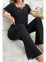 Bisiklet Yaka Pamuklu Siyah Yazlık Kadın Pijama Takımı Bella Notte 7343 Siyah detay görünüm