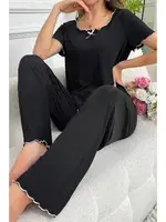 Bisiklet Yaka Pamuklu Siyah Yazlık Kadın Pijama Takımı Bella Notte 7343 Siyah farklı açı