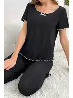 Bisiklet Yaka Pamuklu Siyah Yazlık Kadın Pijama Takımı Bella Notte 7343 Siyah görsel 4