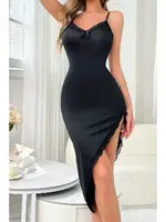 Siyah Dantelli Yüksek Yan Yırtmaçlı Ev İçi Gecelik Bella Notte 15947 Siyah