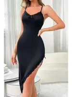 Siyah Dantelli Yüksek Yan Yırtmaçlı Ev İçi Gecelik Bella Notte 15947 Siyah detay görünüm