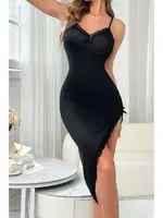 Siyah Dantelli Yüksek Yan Yırtmaçlı Ev İçi Gecelik Bella Notte 15947 Siyah farklı açı