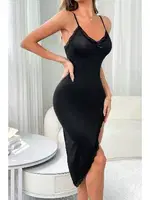 Siyah Dantelli Yüksek Yan Yırtmaçlı Ev İçi Gecelik Bella Notte 15947 Siyah görsel 4