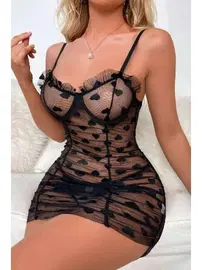 Bella Notte Siyah Kalp Desenli Gecelik Bella Notte 15725