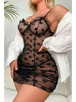 Siyah Kalp Desenli Gecelik Bella Notte 15725 Siyah detay görünüm