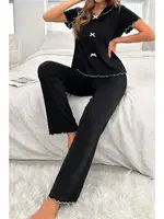 Siyah Kısa Kollu Fiyonk Detaylı Pamuklu Pijama Takımı Bella Notte 7105 Siyah görsel 4