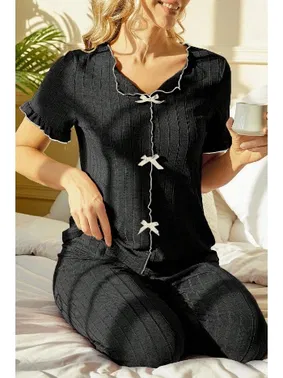 Bella Notte Siyah Kısa Kollu Pamuklu Pijama Takımı Bella Notte 7337