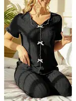 Siyah Kısa Kollu Pamuklu Pijama Takımı Bella Notte 7337 Siyah