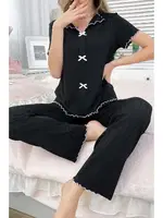 Siyah Rahat ve Şık Siyah Pamuklu Pijama Takımı Bella Notte 7121 Siyah