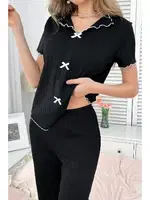 Siyah Rahat ve Şık Siyah Pamuklu Pijama Takımı Bella Notte 7121 Siyah farklı açı