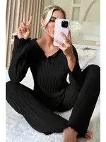 Geniş Fitilli Siyah Uzun Kollu Pijama Takımı Bella Notte 7127 Siyah görsel 4